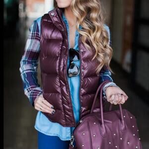 J. Crew Maroon Quilted Down Puffer Down Vest